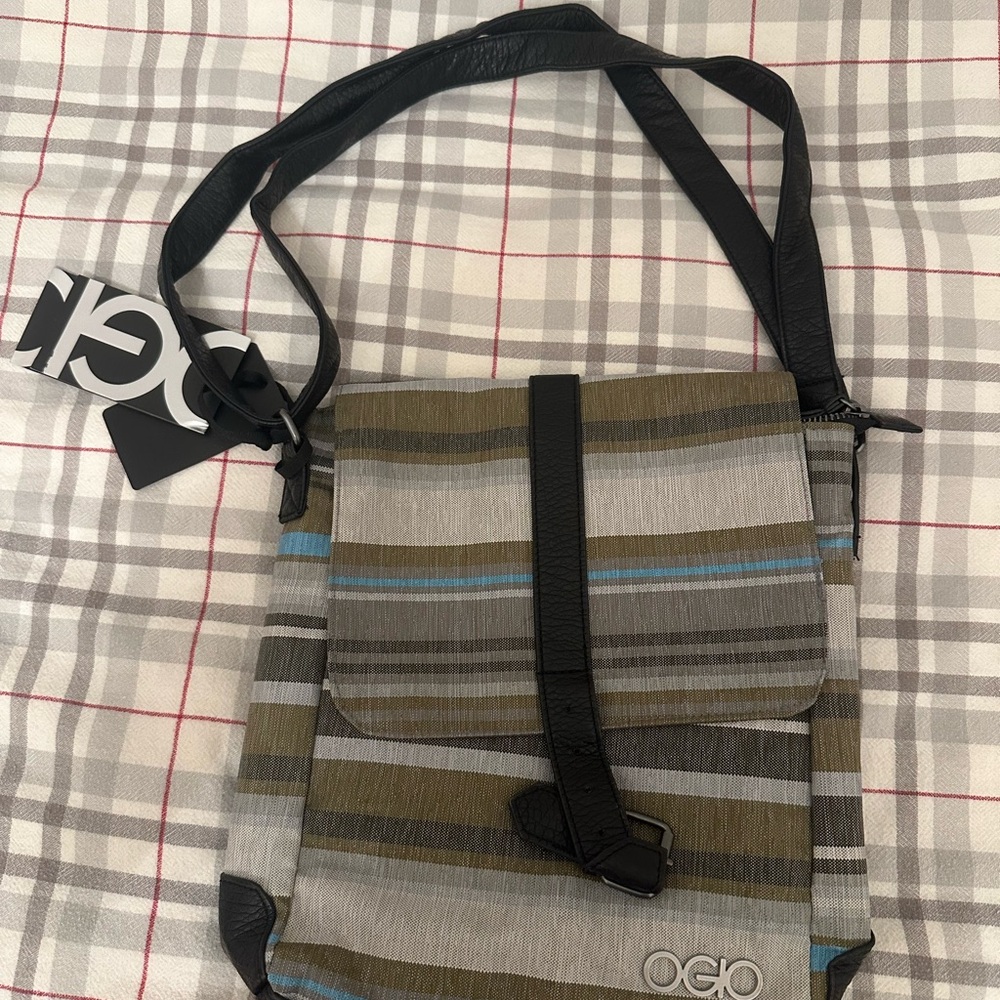 OGIO Men's Messenger Bag - Black, Gray, and Blue Stripes